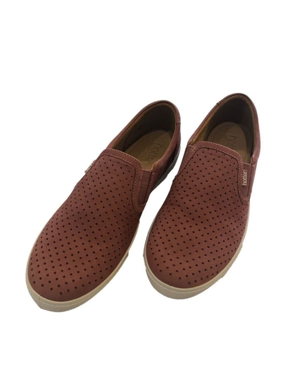 Hotter Size 10 Daisy perforated leather slip ons comfort soles dusty rose